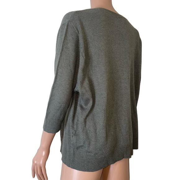 Leith sweater olive green 3/4 sleeve knit loose fit boxy cotton wool blend SZ SM - Picture 3 of 11
